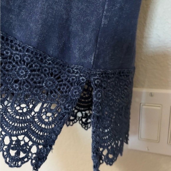 Coldwater Creek Indigo Blue Boxy Tunic Tank with Wide 4inch Lace Hem. Cotton - Picture 5 of 12